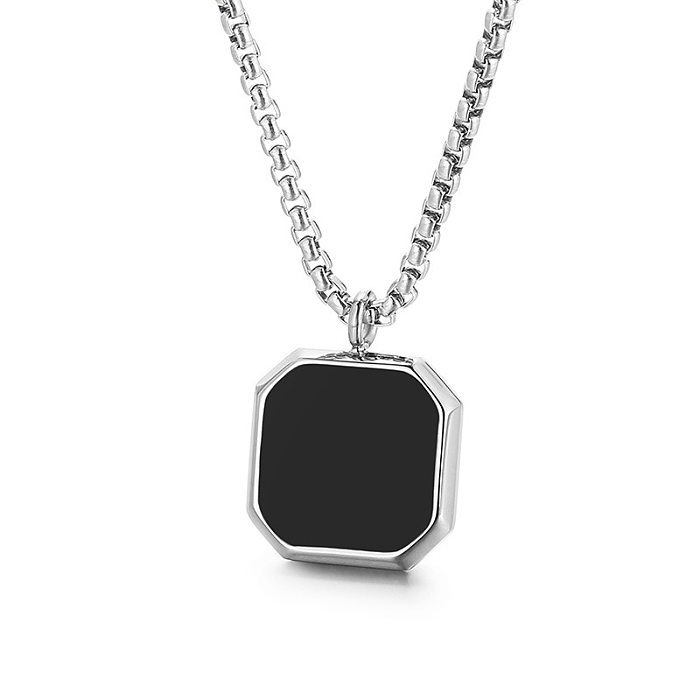 Punk Square Stainless Steel  Stainless Steel Epoxy Pendant Necklace Long Necklace
