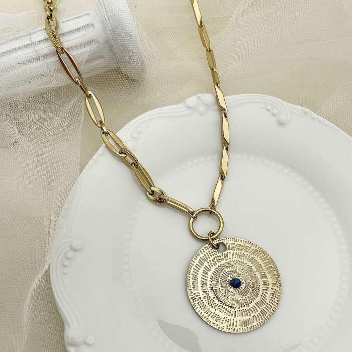 Wholesale INS Style Round Stainless Steel  14K Gold Plated Natural Stone Pendant Necklace