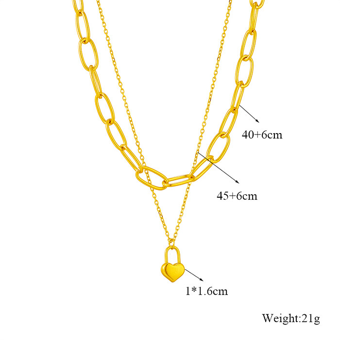 Retro Korean Style Heart Shape Stainless Steel Layered Plating 18K Gold Plated Double Layer Necklaces