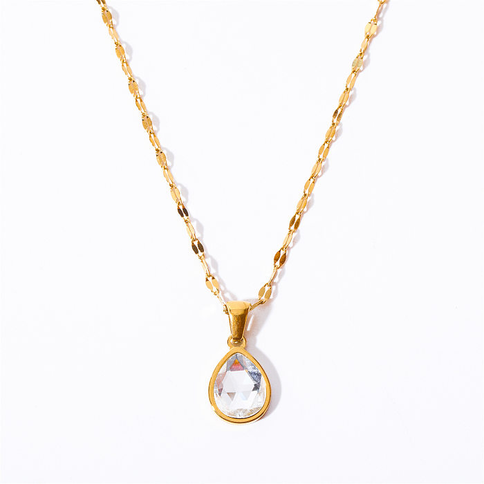 Classical Cute Lady Oval Stainless Steel  Plating Inlay Natural Stone 18K Gold Plated Pendant Necklace