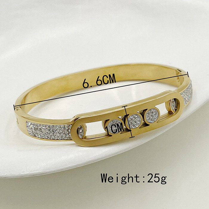 Wholesale Elegant Preppy Style Solid Color Stainless Steel Plating Inlay Gold Plated Zircon Bangle