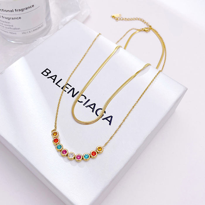 Sweet Color Block Stainless Steel  Plating Inlay Zircon Gold Plated Necklace