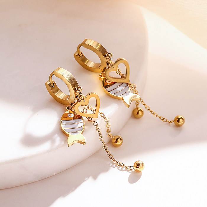 1 Pair Modern Style Heart Shape Fish Plating Stainless Steel 18K Gold Plated Drop Earrings