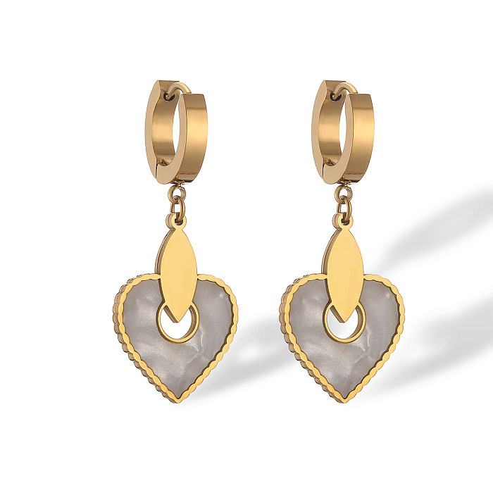 Boucles d'oreilles pendantes en forme d'étoile et de cœur, Style Simple, incrustation en acier inoxydable, coquille plaquée or 1 carats, 18 paire