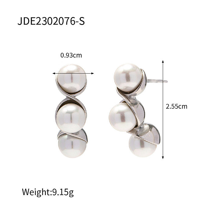 1 paire de clous d'oreilles élégants et luxueux en forme de C, incrustation en acier inoxydable, perles artificielles, Zircon plaqué or 18 carats