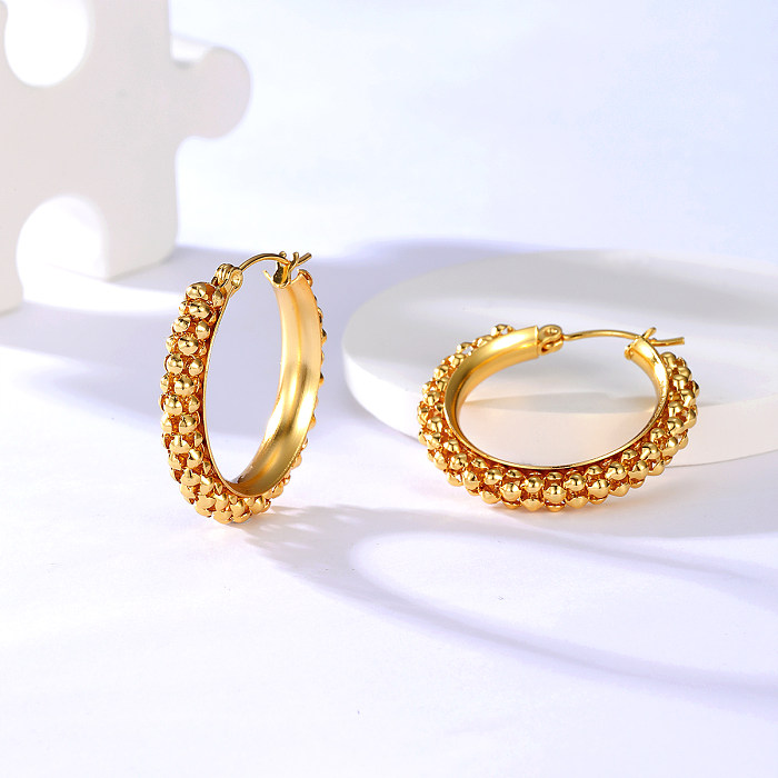 Mode Neue Edelstahl Galvanik 18K Gold Retro Kreis Ohrringe Für Frauen