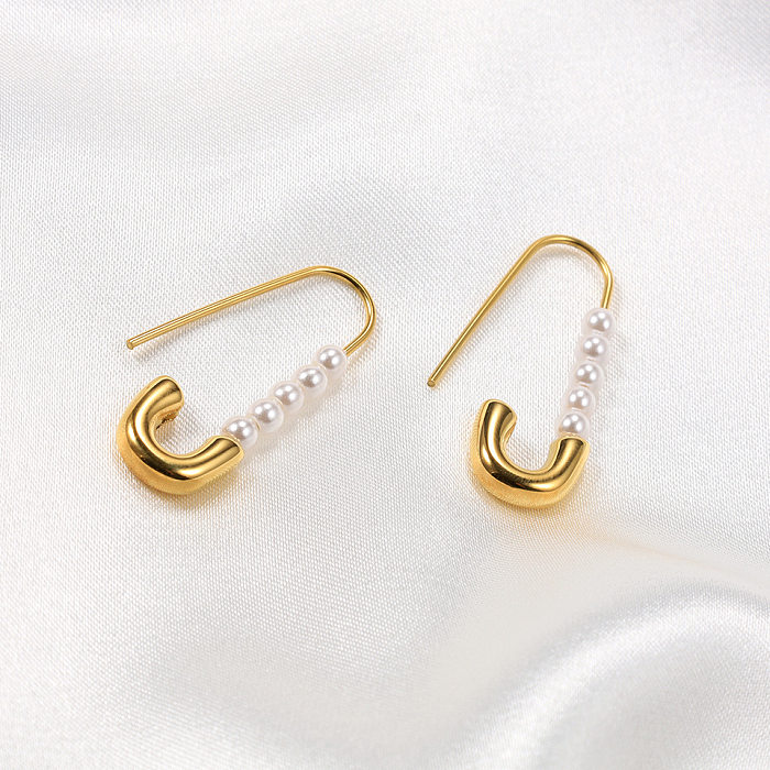 1 Paar elegante Büroklammer-Ohrringe aus Edelstahl mit künstlichen Perlen