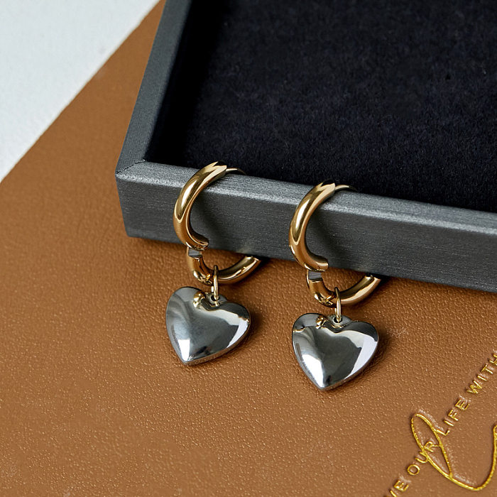 Brincos banhados a ouro de aço inoxidável em formato de coração da moda 1 par