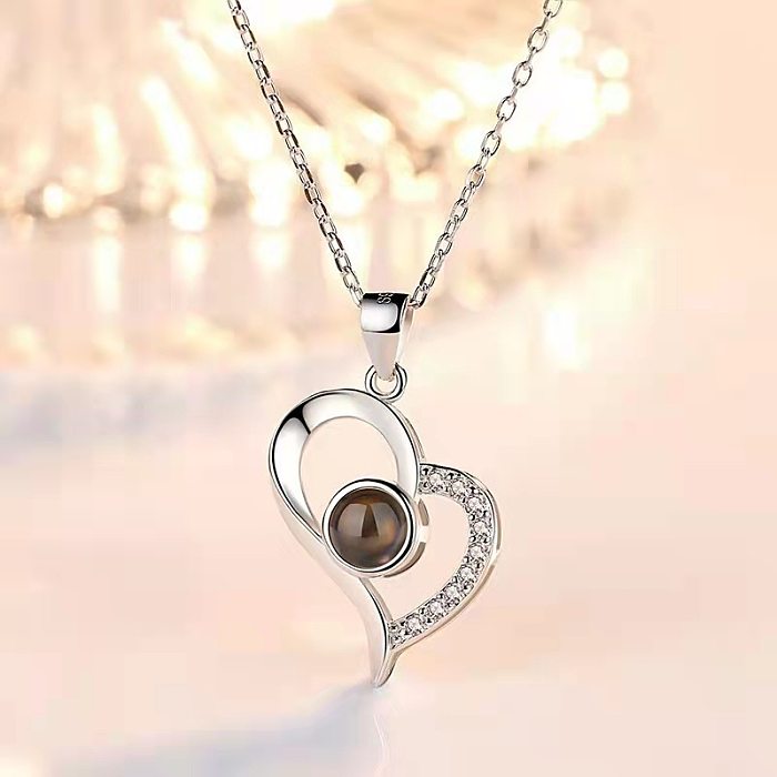 Sweet Heart Shape Stainless Steel Gold Plated Inlay Zircon Pendant Necklace 1 Piece