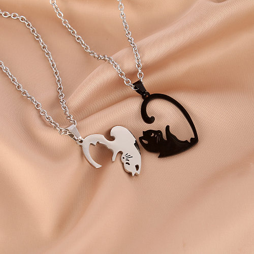 Collier pendentif chat en acier inoxydable, Style Simple, polissage, 1 paire