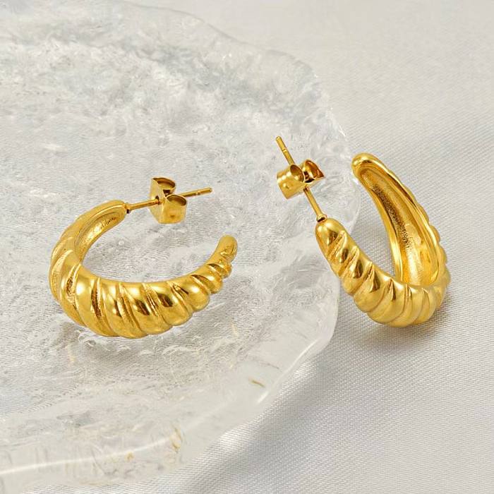 1 Pair Elegant Classic Style C Shape Plating Stainless Steel  18K Gold Plated Ear Studs