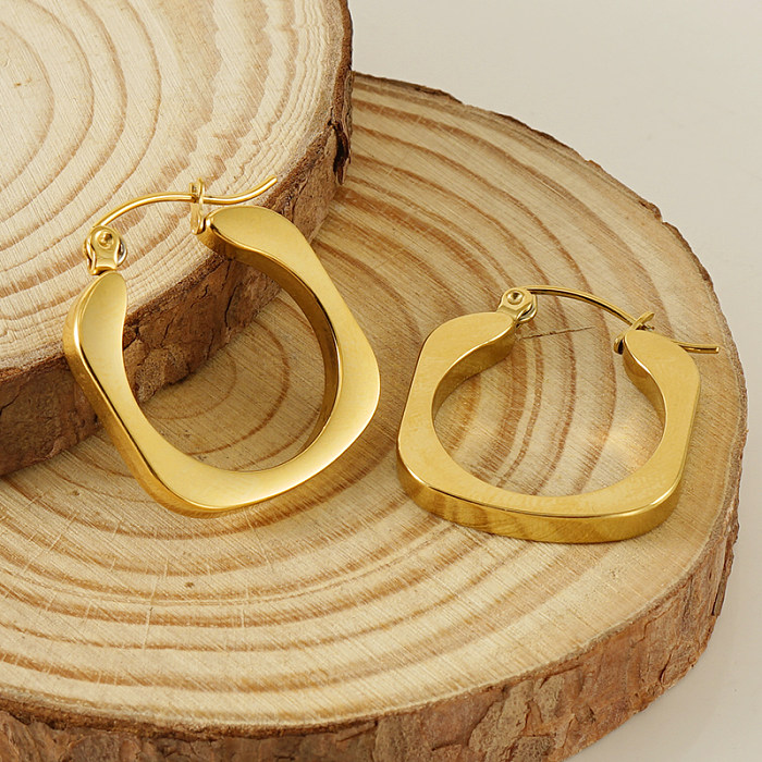 1 Pair Casual Retro Square Stainless Steel  Plating 18K Gold Plated Hoop Earrings