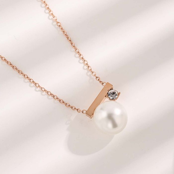 Elegant Sweet Crown Butterfly Stainless Steel Plating Inlay Resin Pearl Zircon Gold Plated Pendant Necklace