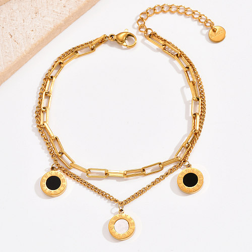 Roman Style Round Stainless Steel Plating Inlay Acrylic 14K Gold Plated Bracelets
