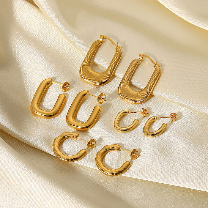 بسيطة الفولاذ المقاوم للصدأ 18K الذهب هندسية هوب أقراط مجوهرات النساء