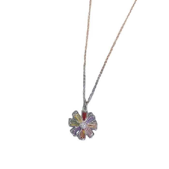 Collier pendentif en Zircon avec incrustation de placage en acier inoxydable, Style Simple et doux, fleur