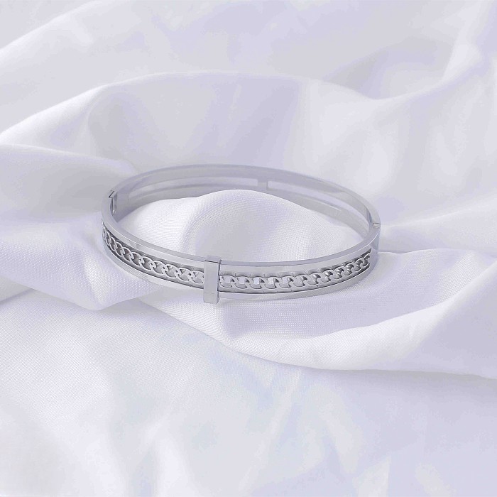 Casual Classic Style Letter Roman Numeral Stainless Steel Hollow Out Inlay Rhinestones Shell Bangle