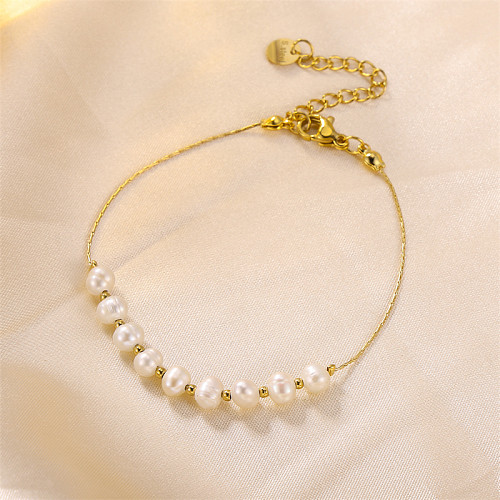 Bracelets ronds en perles d'imitation en acier inoxydable