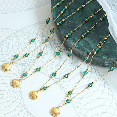 Collier pendentif en acier inoxydable avec coquille de mode, colliers perlés en acier inoxydable