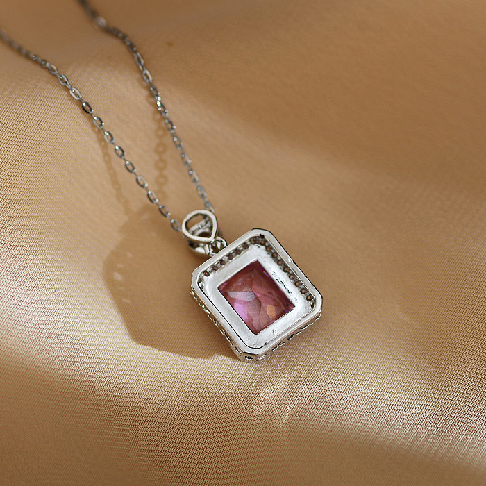 Simple Style Commute Rectangle Stainless Steel Copper Plating Inlay Zircon Pendant Necklace