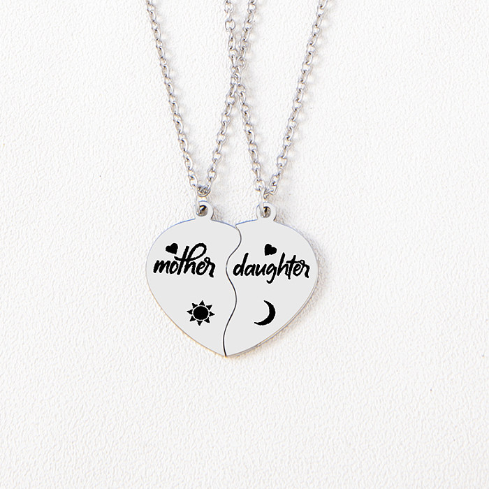 Casual MAMA Simple Style Letter Heart Shape Stainless Steel  Carving Pendant Necklace