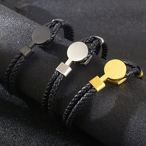 Bracelet plaqué or 18 carats rond en acier inoxydable de style simple hip-hop