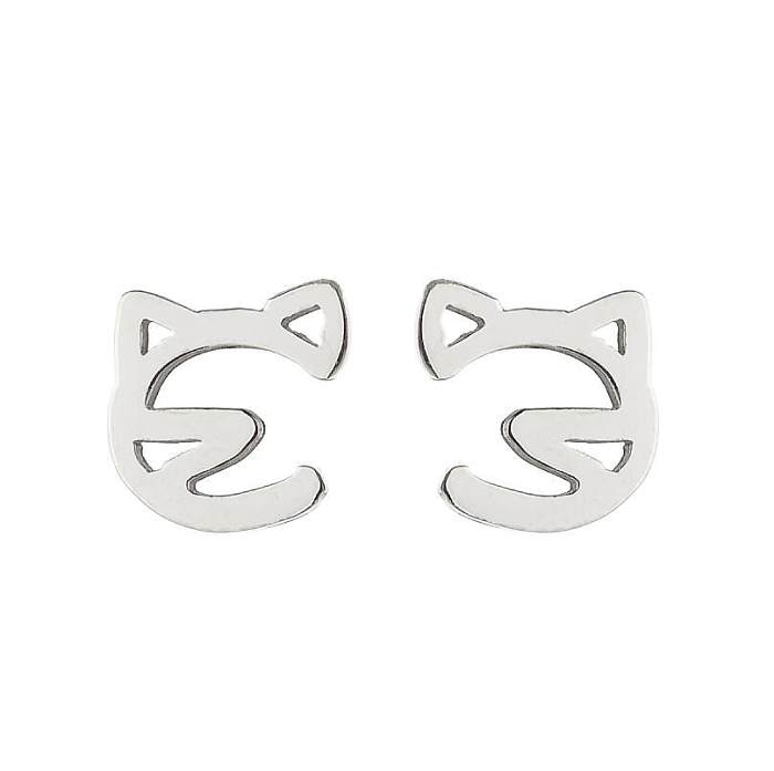 1 Pair Cute Cat Stainless Steel  Plating Ear Studs