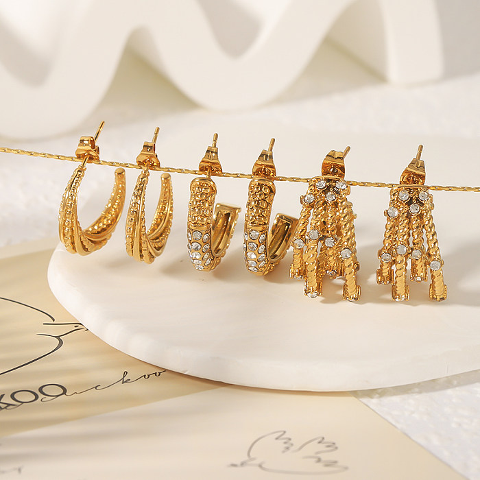 1 Pair Vintage Style Simple Style Solid Color Plating Inlay Stainless Steel  Zircon 18K Gold Plated Ear Studs