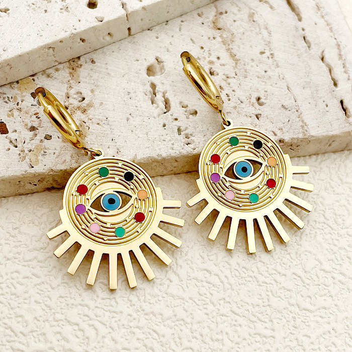 1 Pair Nordic Style Classical Eye Enamel Plating Stainless Steel  Gold Plated Drop Earrings