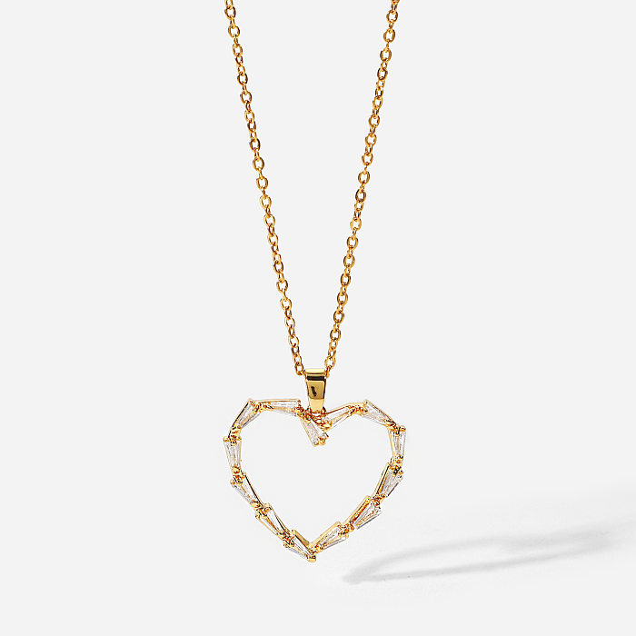 New Gold-plated Hollow Heart-shaped Necklace Women's Stainless Steel  Triangle Zircon Necklace