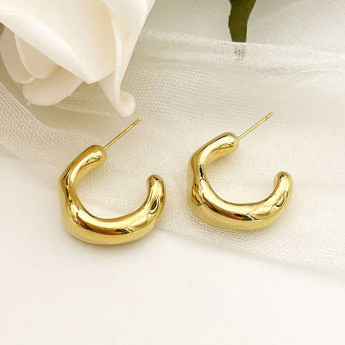 1 Pair Simple Style Roman Style C Shape Plating Stainless Steel  Gold Plated Ear Studs