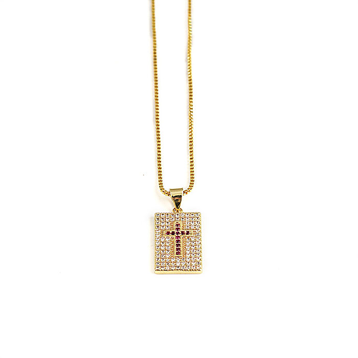 Herz-Quadrat-Halskette, weiblich, Retro-Stil, 18 Karat Gold, Edelstahl, Zirkon-Pullover-Kette
