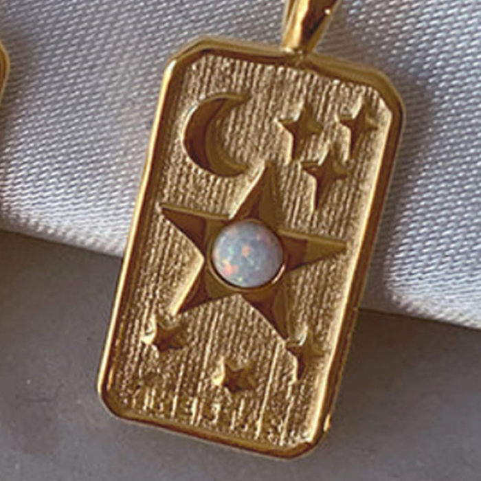 Collier pendentif étoile lune en acier inoxydable, incrustation de pierres précieuses artificielles, colliers en acier inoxydable