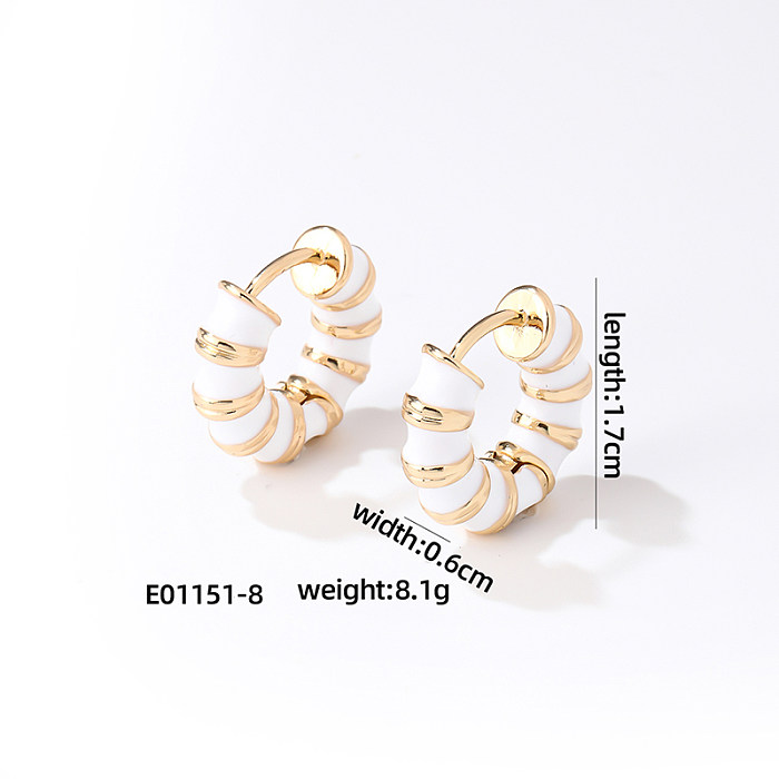1 Pair Vintage Style Sweet Simple Style Geometric Stripe Enamel Plating Stainless Steel  Earrings