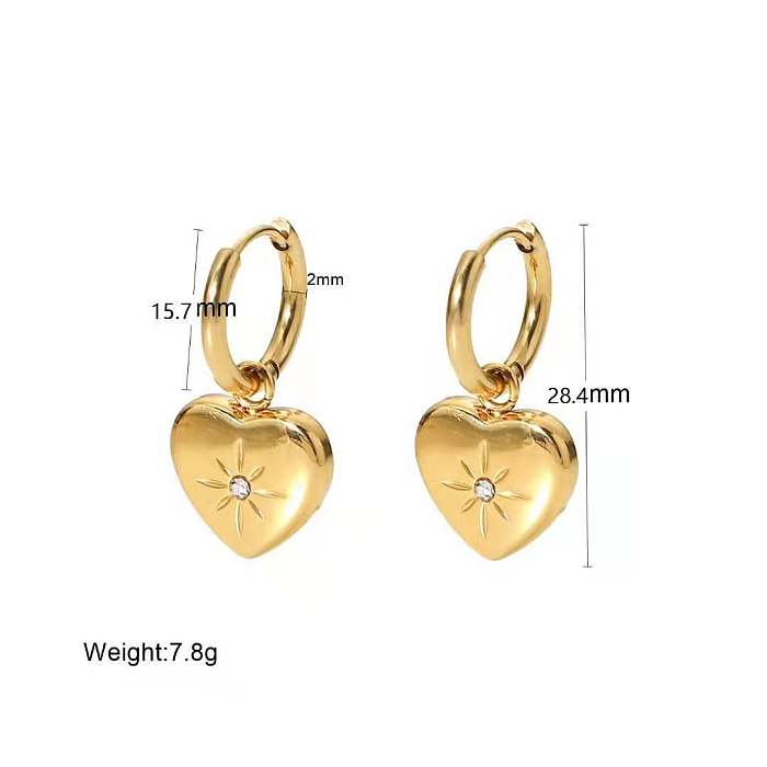 Boucles d'oreilles pendantes en forme de cœur, incrustation de placage en acier inoxydable, Zircon, 1 paire