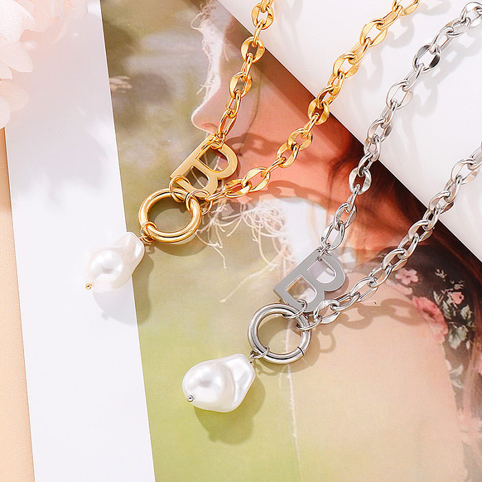 Cross-Border Supply Wholesale European And American Fashion Cool Letter B Necklace Vintage Women's O-Shaped Chain Plastic Bead Necklace One Piece Dropshipping