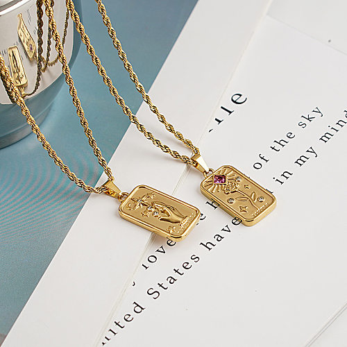Collier géométrique pour femme, pendentif carré en or 18 carats et Zircon, chaîne de pull en acier inoxydable