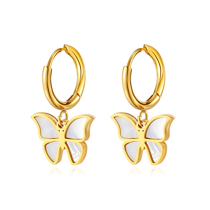 1 paire de boucles d'oreilles pendantes en acier inoxydable et Zircon, Style Simple, incrustation de papillon