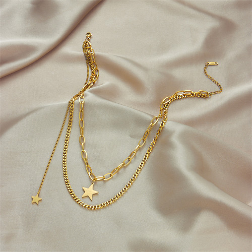 Colar de aço inoxidável estrela estilo vintage colares de aço inoxidável banhados a ouro