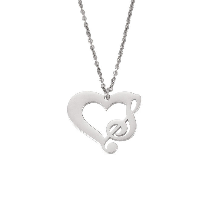 Simple Style Heart Shape Notes Stainless Steel Plating Hollow Out 18K Gold Plated Rose Gold Plated Pendant Necklace