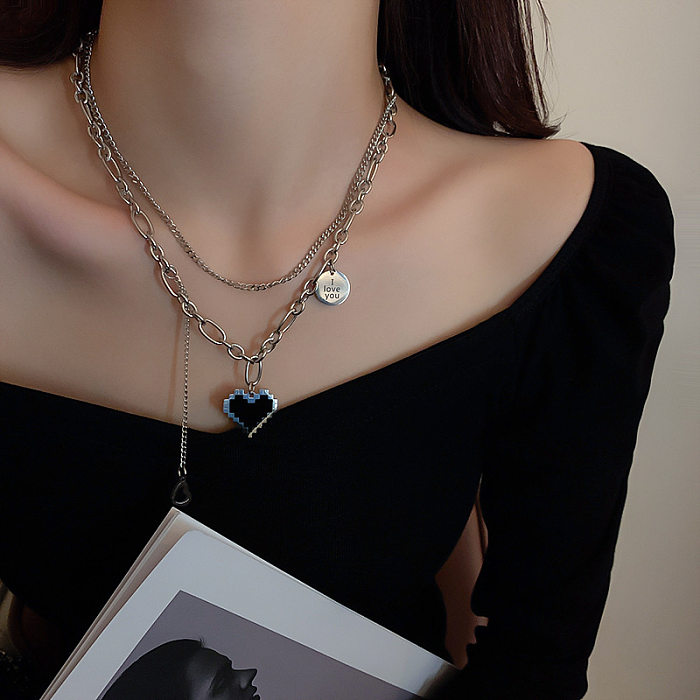 Fashion Letter Heart Shape Stainless Steel Necklace Layered Stainless Steel Stainless Steel  Necklaces 1 Piece