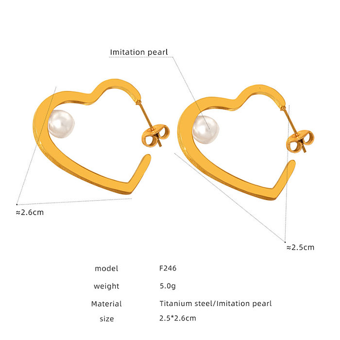 1 Pair Simple Style Heart Shape Flower Plating Inlay Stainless Steel Rhinestones Pearl Ear Studs
