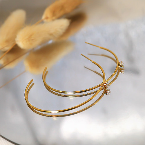 1 par estilo ig estilo francês estilo coreano c forma chapeamento incrustação de aço inoxidável cristal 18k brincos banhados a ouro
