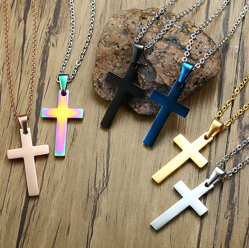 Schlichte Halskette mit Kreuz-Anhänger aus Edelstahl mit Überzug aus Edelstahl