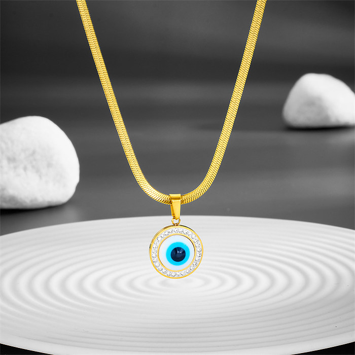 Retro Devil'S Eye Stainless Steel Plating Inlay Zircon 18K Gold Plated Layered Necklaces