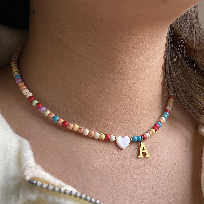 Urlaubsbrief Herzform Edelstahl Gemischte Materialien Perlen handgefertigte Halskette