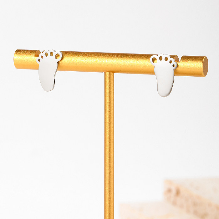 1 par de pinos de orelha banhados a ouro 14K, bonito estilo simples, pegada de pé, aço inoxidável