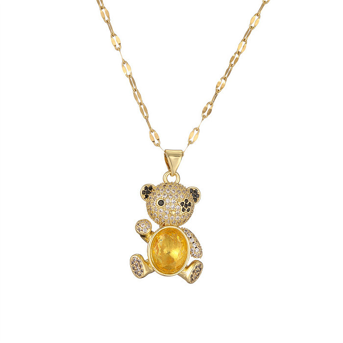 IG Style Simple Style Animal Little Bear Stainless Steel  Copper Gold Plated Zircon Pendant Necklace In Bulk