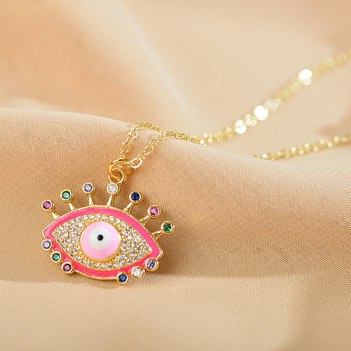 Elegant Glam Luxurious Eye Steel Enamel Inlay Zircon Pendant Necklace