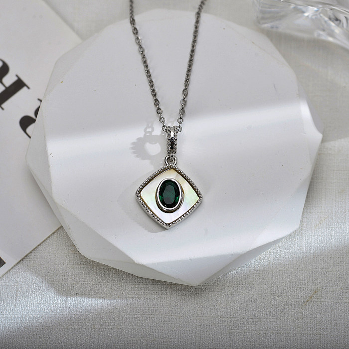 Streetwear Oval Stainless Steel Copper Plating Inlay Shell Zircon Pendant Necklace